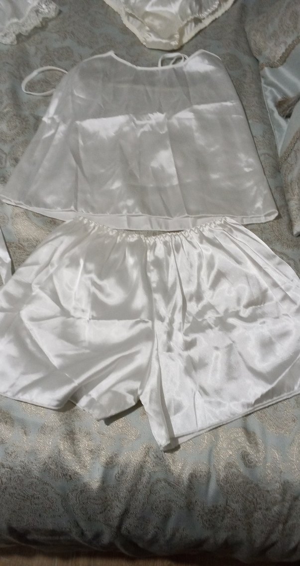 Beyaz Bohem Vintage Kadın Saten Pijama Takımı - Görsel 3