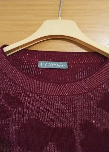 Bordo Leopar Desenli Salaş Kadın Kazak - Görsel 2