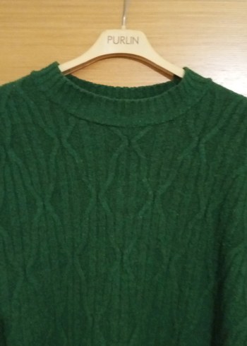 Kadın Bohem Koyu Yeşil Örgü Midi Kazak - Görsel 2