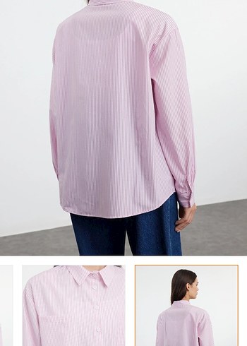 Pembe Denim Düğmeli Uzun Kollu Gömlek - Görsel 3