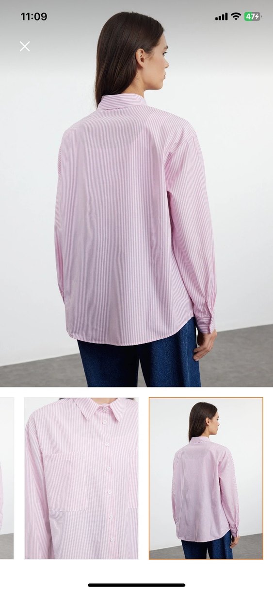 Pembe Denim Düğmeli Uzun Kollu Gömlek - Görsel 3