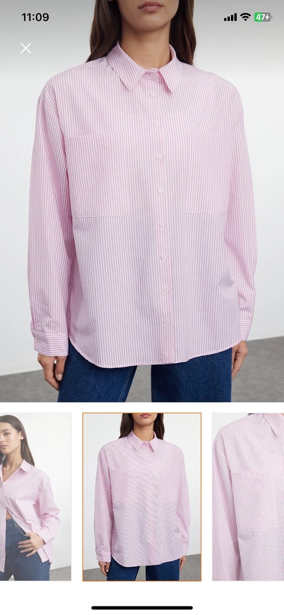 Pembe Denim Düğmeli Uzun Kollu Gömlek - Görsel 2