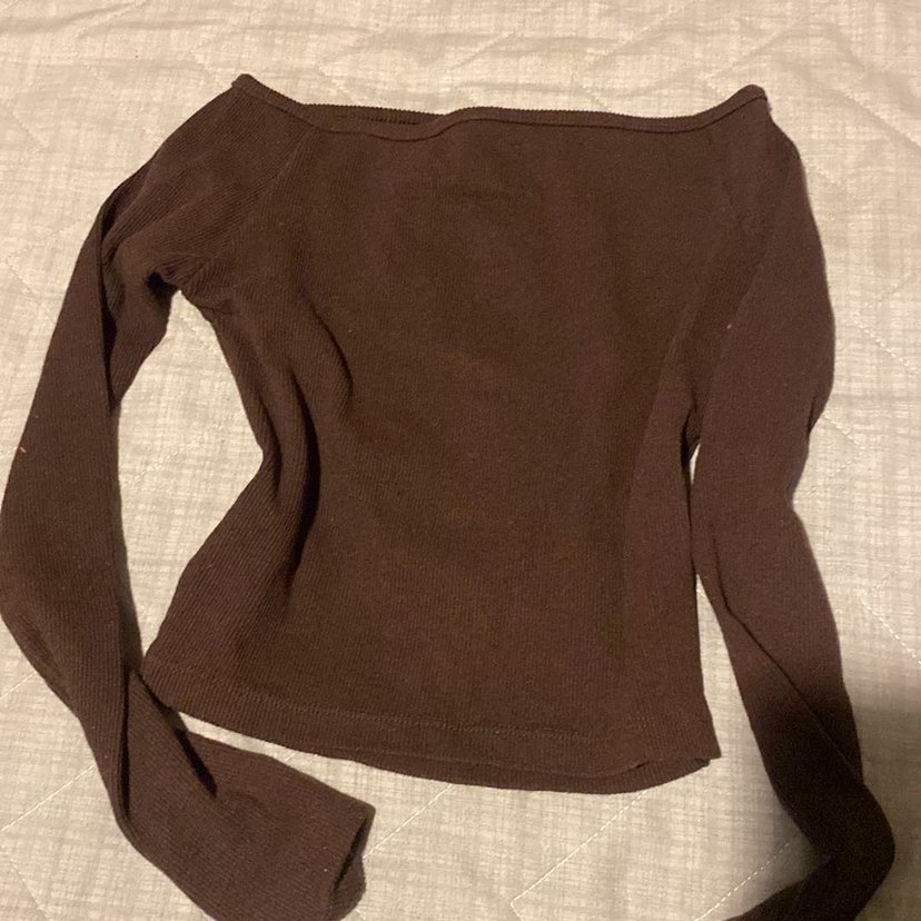 Kahverengi Uzun Kollu madonna yaka Kadın Kazak - Görsel 2