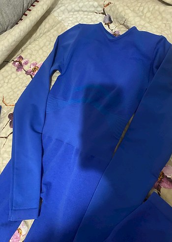 Uzun Kollu, Yüksek Yakalı Mavi Kumaş Tulum - Görsel 2