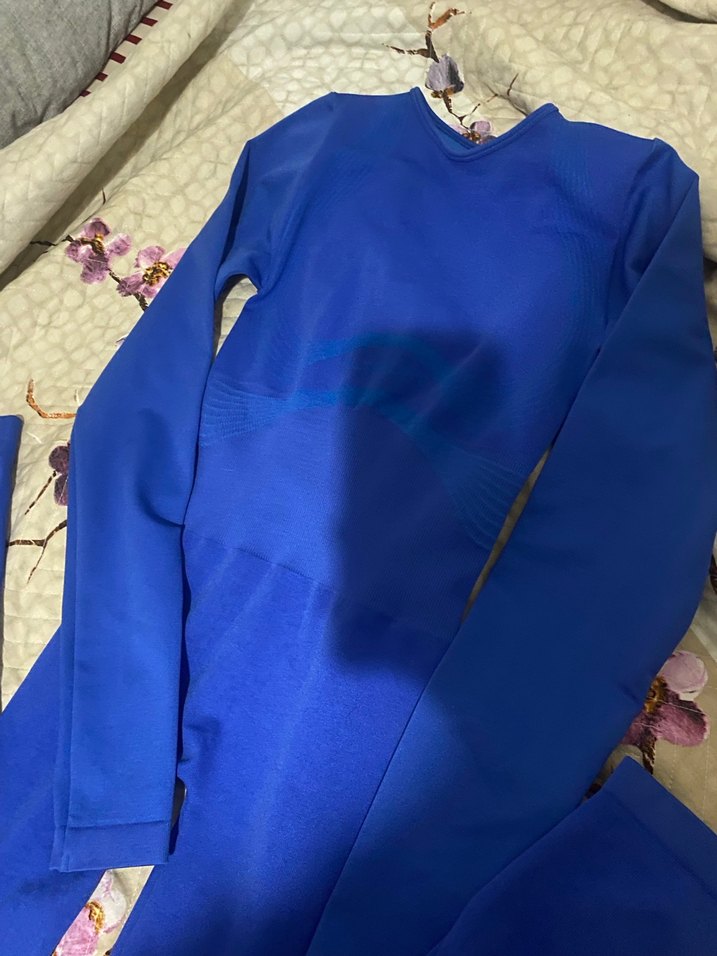 Uzun Kollu, Yüksek Yakalı Mavi Kumaş Tulum - Görsel 2