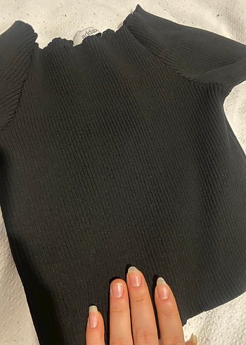 Kadın Siyah Kısa Kollu Triko Bluz - Görsel 2