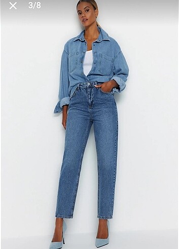 Mavi Yüksek Bel Mom Jeans 