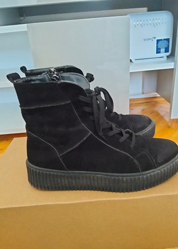 Siyah Süet Kadın Goth Dolgu Topuk Bot - Görsel 3