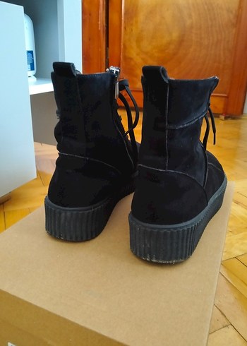 Siyah Süet Kadın Goth Dolgu Topuk Bot - Görsel 2