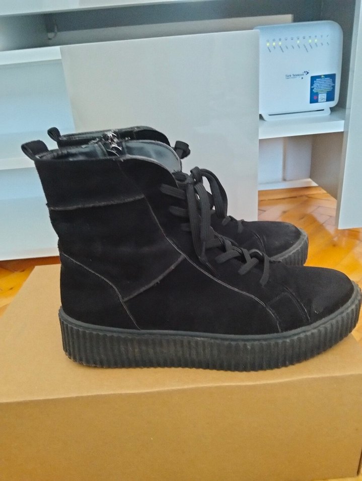 Siyah Süet Kadın Goth Dolgu Topuk Bot - Görsel 3