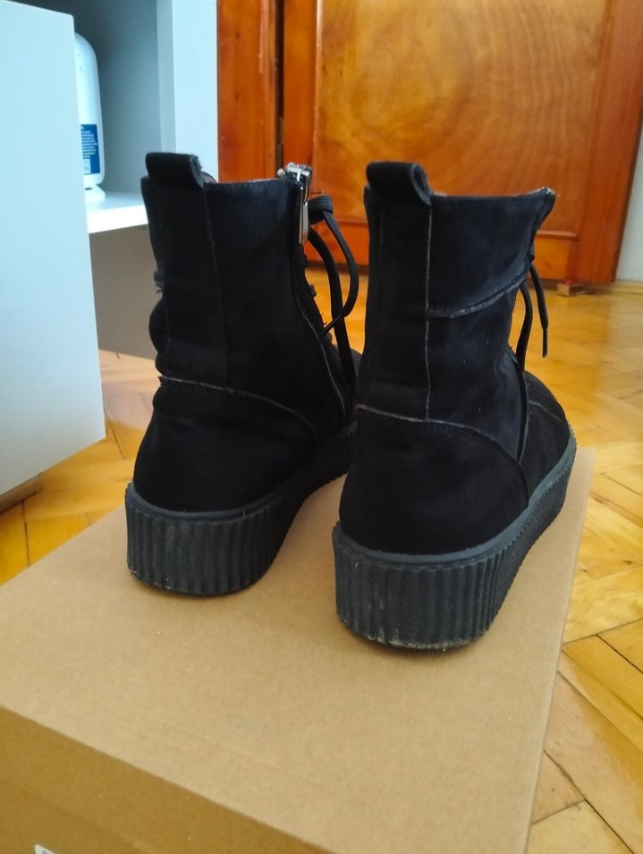 Siyah Süet Kadın Goth Dolgu Topuk Bot - Görsel 2