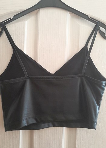 Siyah Deri Strappy V Yaka Mini Bustiyer - Görsel 3