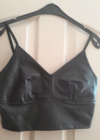 Siyah Deri Strappy V Yaka Mini Bustiyer - Görsel 2