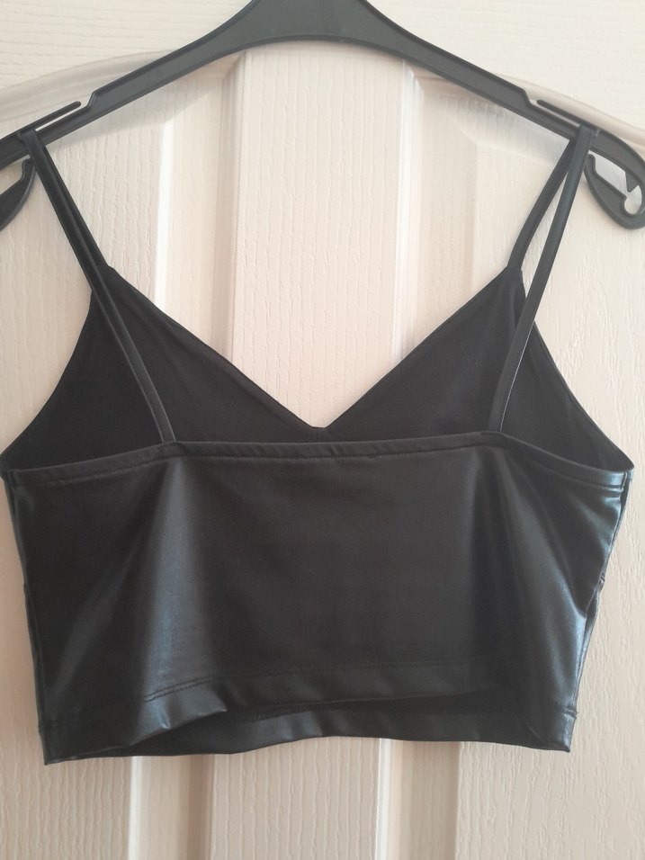 Siyah Deri Strappy V Yaka Mini Bustiyer - Görsel 3