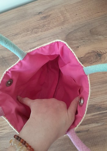 Dantel Detaylı Pembe Bohem Örgü Çanta - Görsel 6