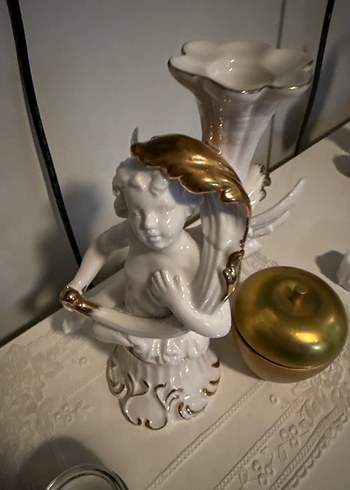 Beyaz ve Altın Detaylı Melek Biblo - Görsel 4