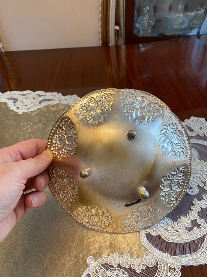 İşlemeli gümüş Renk Parlak Tabak - Görsel 2