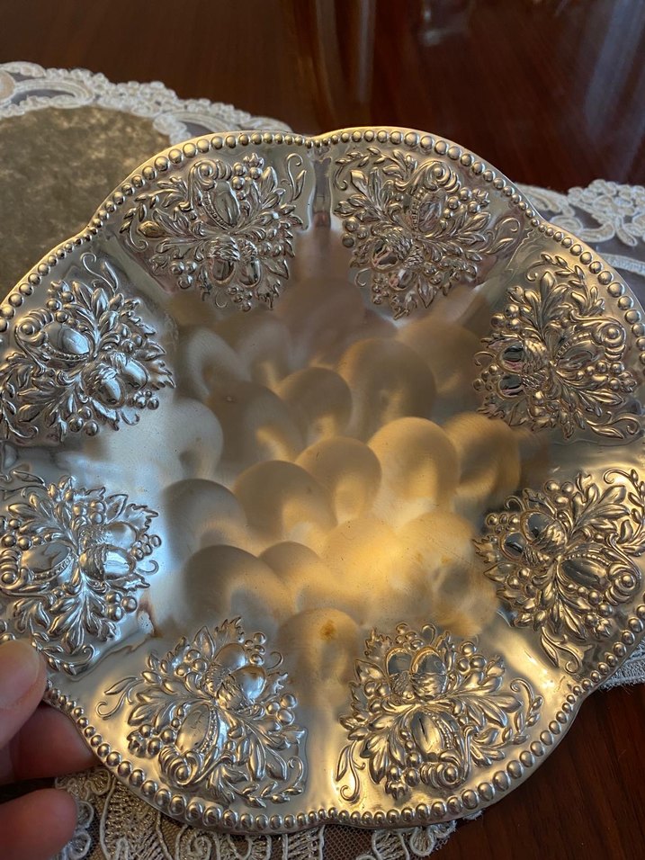 İşlemeli gümüş Renk Parlak Tabak - Görsel 3