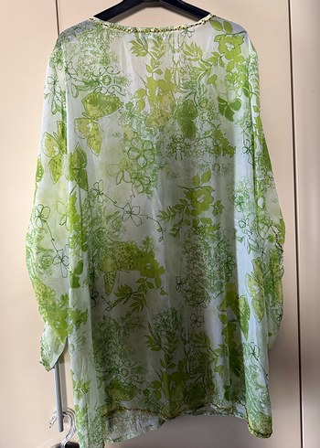 Uzun V Yakalı Yeşil Bohem Tunik - Görsel 3