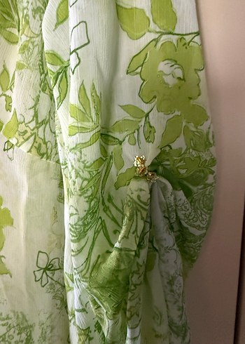 Uzun V Yakalı Yeşil Bohem Tunik - Görsel 2