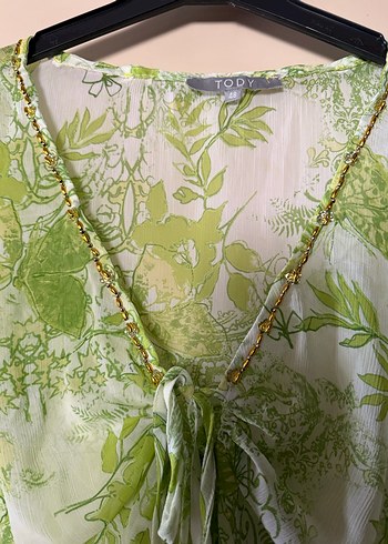 Uzun V Yakalı Yeşil Bohem Tunik - Görsel 5