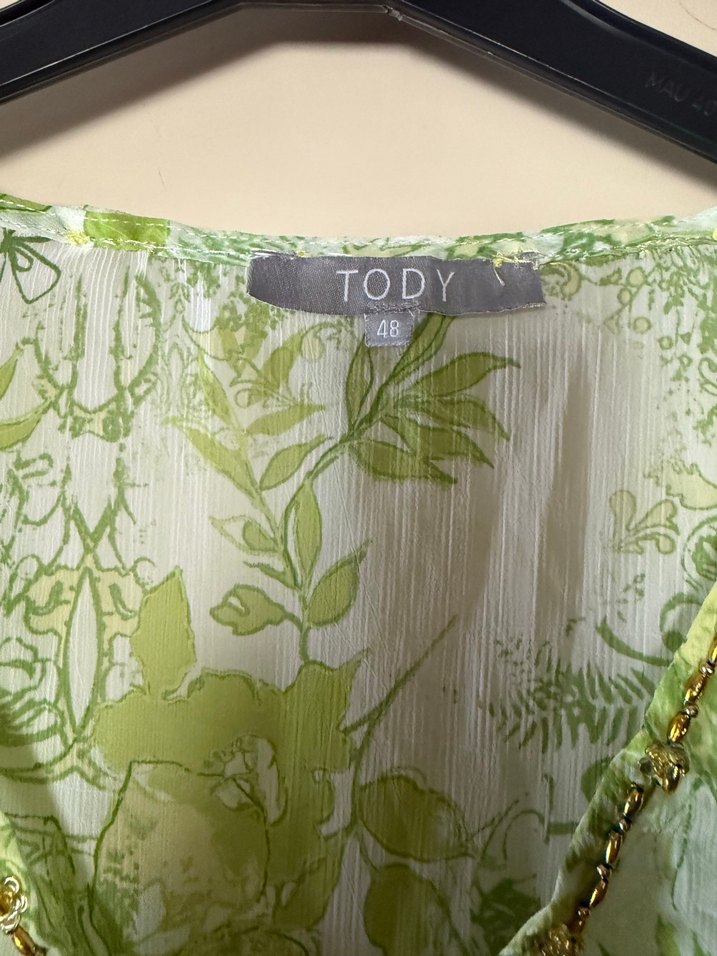 Uzun V Yakalı Yeşil Bohem Tunik - Görsel 4