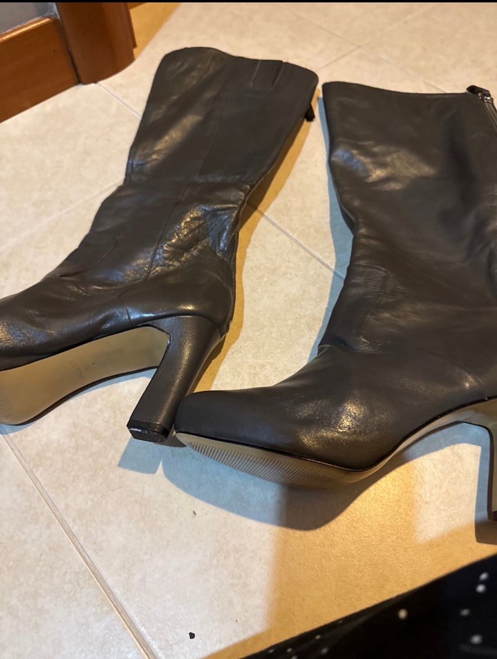 Gri Deri Tokalı Stiletto Dizüstü Çizme - Görsel 3