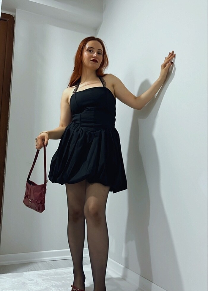 Holly lolly siyah mini balon elbise - Görsel 3