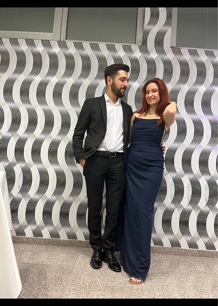 Simli gece mavisi renginde abiye - Görsel 5