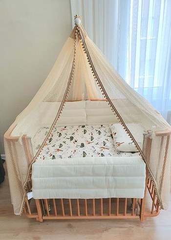 Beden beyaz Renk Meltem Bambino Anne Yanı Ahşap Sallanır Beşik 70x110 cm