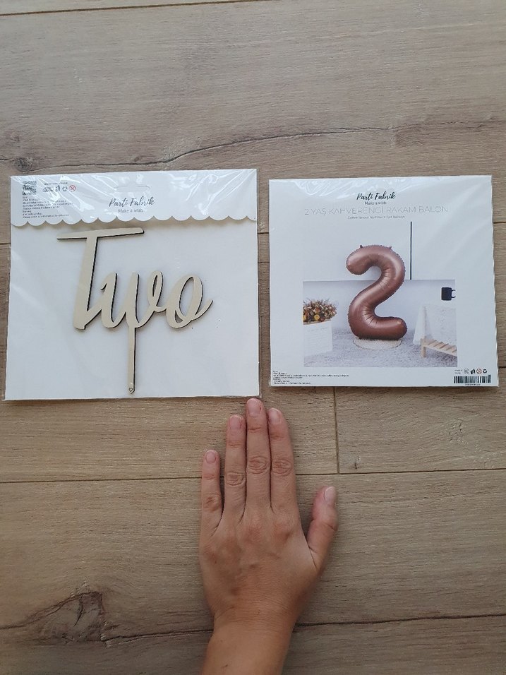Doğumgünü Doğum günü Ahşap Parti Pasta Süsü 2 yaş balon folyo - Görsel 4