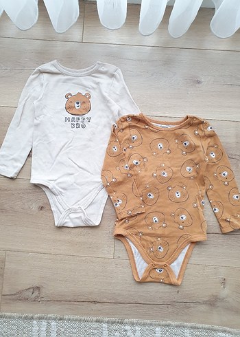 LCW İkili Uzun Kollu ayı desenli Bebek çıtçıtlı Body Seti