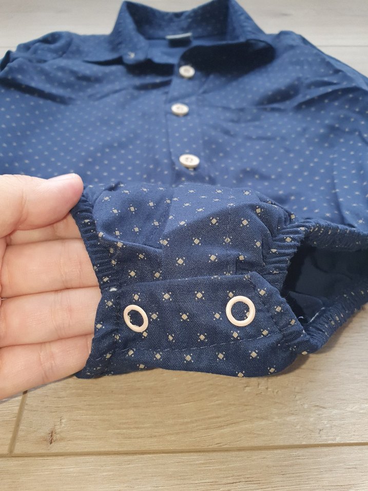 Mavi Puantiyeli Uzun Kollu Erkek Bebek Şık Body Gömlek Doğumgünü - Görsel 5