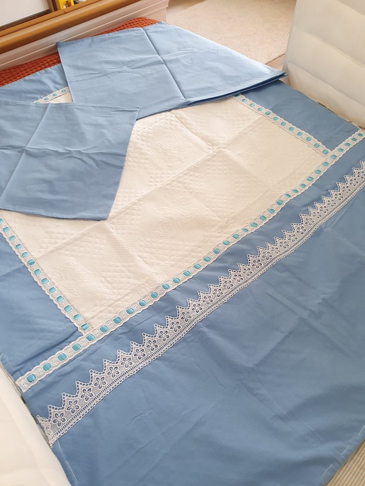 Özel yapım Yenidoğan Bebek Mavi Pike Nevresim Piko Takımı - Görsel 5