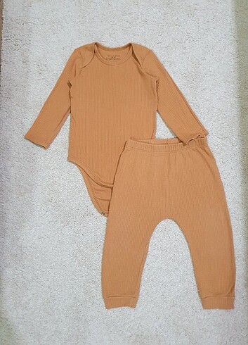 Defacto bebek zıbın takım çıtçıtlı body pijama koyu bej