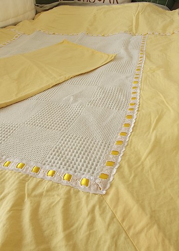 Özel yapım Sarı Bebek Yenidoğan Beşik Pike Nevresim Piko Takımı - Görsel 2