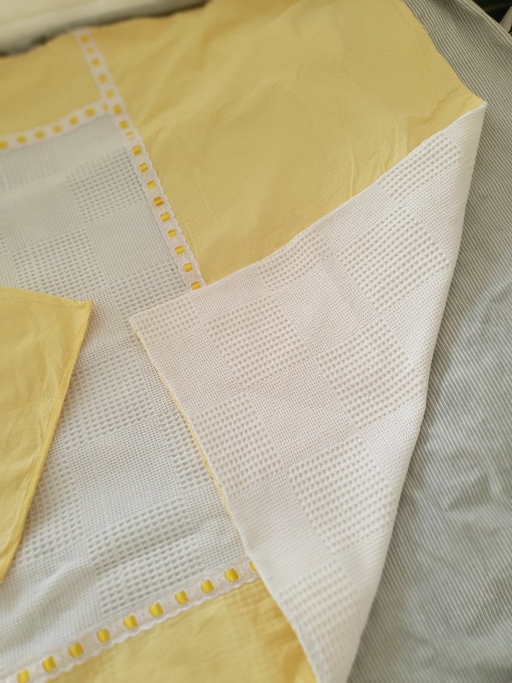 Özel yapım Sarı Bebek Yenidoğan Beşik Pike Nevresim Piko Takımı - Görsel 5