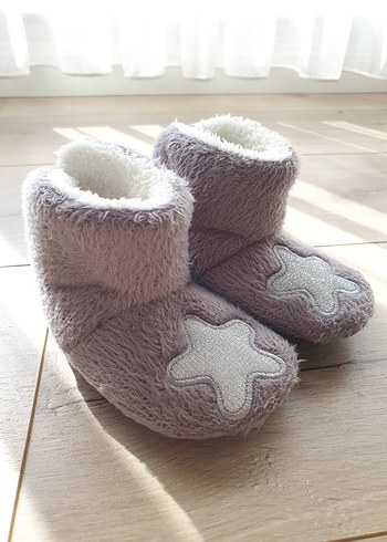 Ebebek Hello baby Gri peluş Panduf Terlik Patik 23 kaydırmazlı - Görsel 3