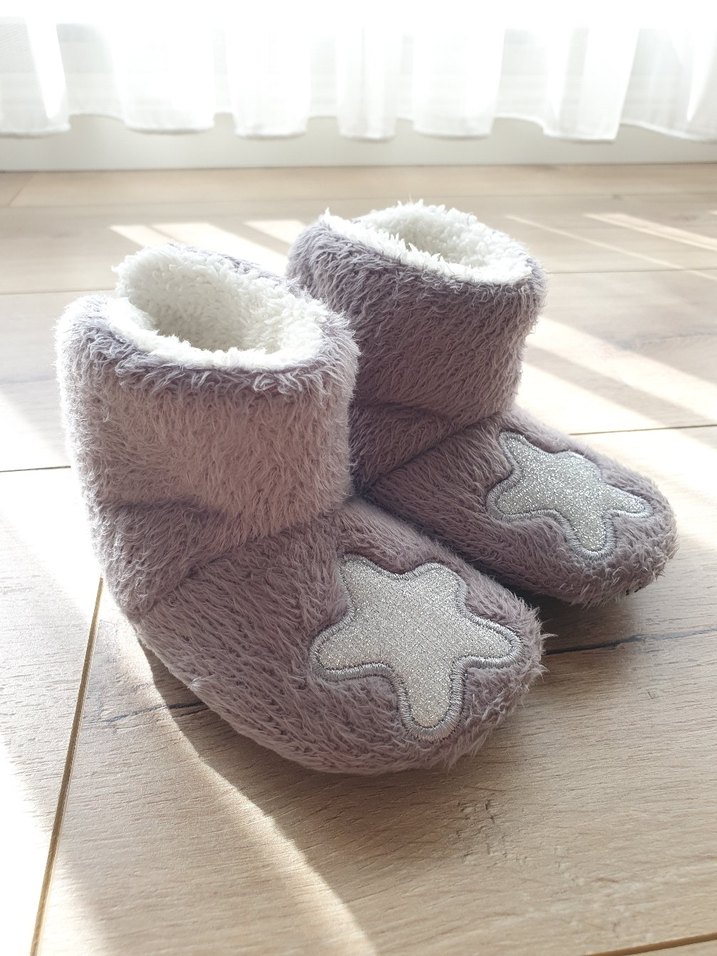 Ebebek Hello baby Gri peluş Panduf Terlik Patik 23 kaydırmazlı - Görsel 3