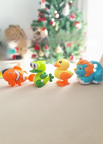 Bebek sürtmeli kurmalı Hayvan Figürlü Oyuncak seti civciv balık - Görsel 2