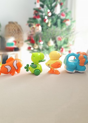 Bebek sürtmeli kurmalı Hayvan Figürlü Oyuncak seti civciv balık - Görsel 3