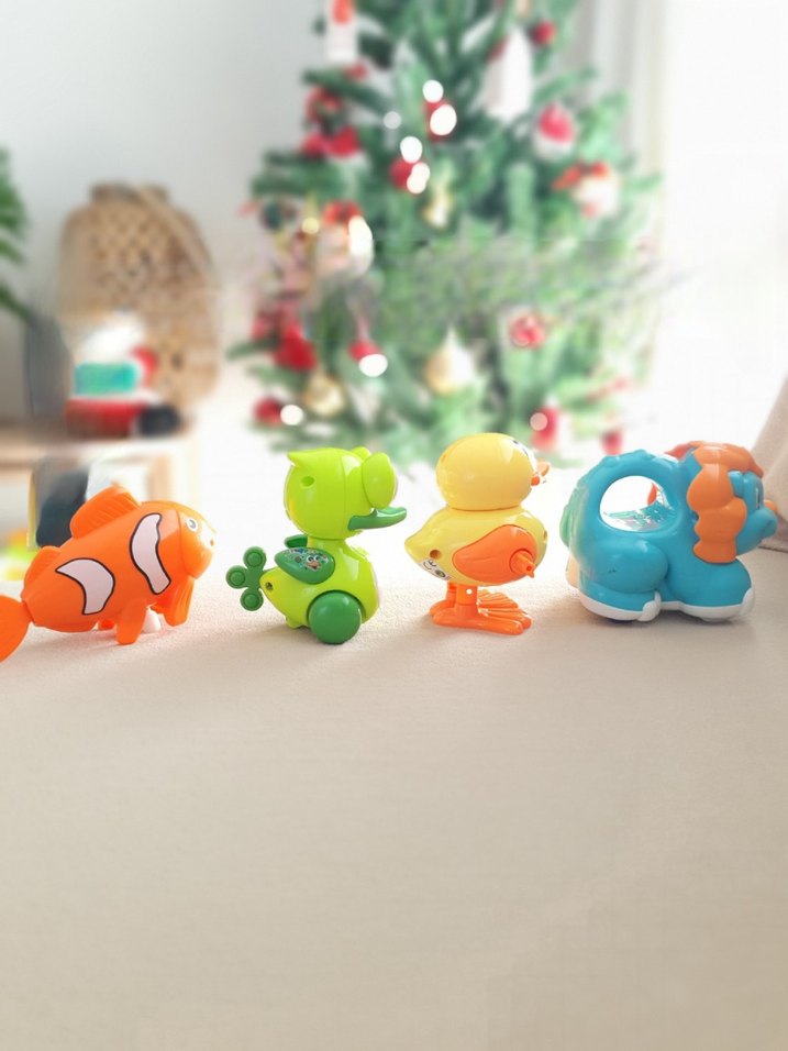 Bebek sürtmeli kurmalı Hayvan Figürlü Oyuncak seti civciv balık - Görsel 3
