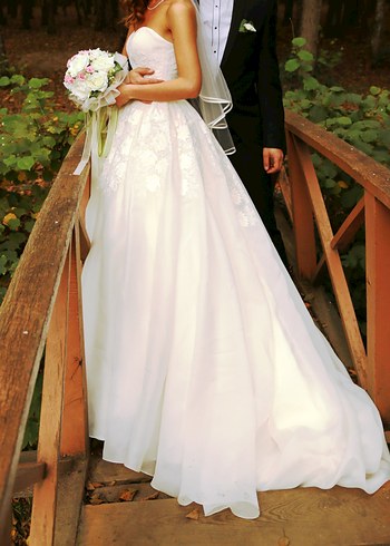 Oleg Cassini Oleg Cassini straplez gelinlik 34 XS Dantel değil NAKIŞLI !