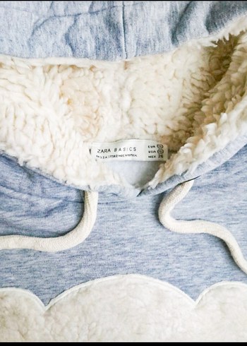 Ayıcıklı teddy bear nakışlı gri kürklü sweatshirt kapşonlu - Görsel 3