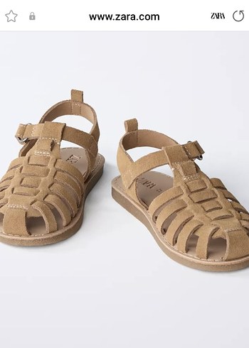 26 Beden camel Renk Zara Çocuk hakiki deri Süet Tokalı Gladyator Sandalet etiketli