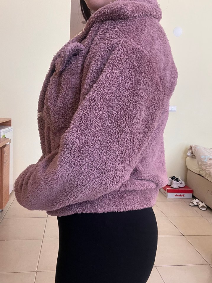 Peluş Detaylı Mor Kadın Midi Ceket - Görsel 2