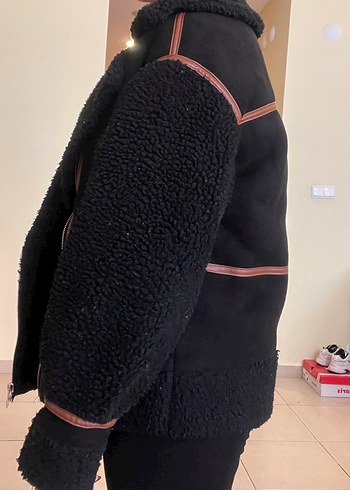 Kahverengi/Siyah Süet Kürklü Kadın Kışlık Ceket - Görsel 2