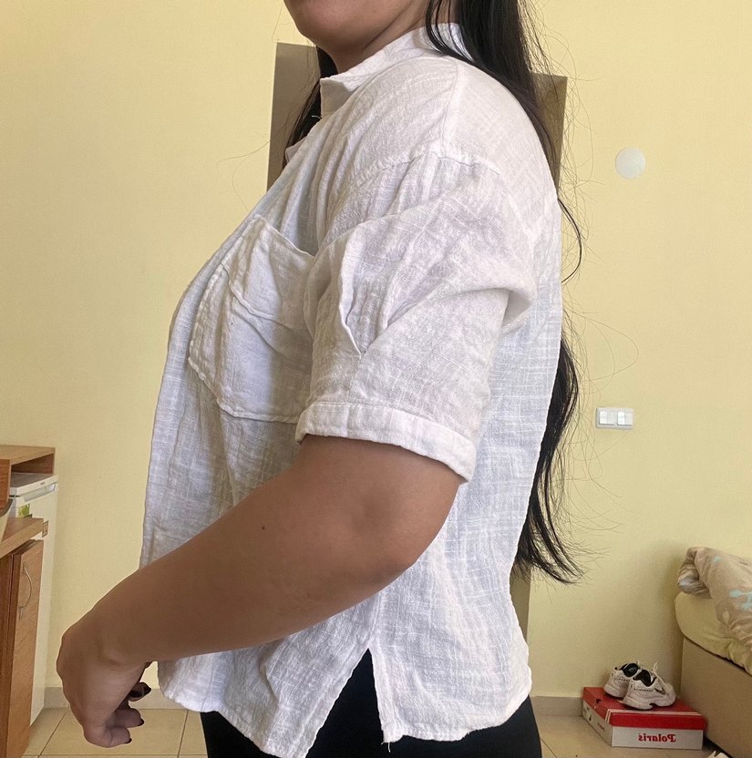 Düğmeli Beyaz Keten Gömlek - Görsel 2