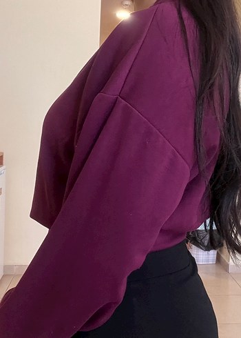 Mor Kadın Sweatshirt, Yuvarlak Yaka, Rahat Kesim - Görsel 2