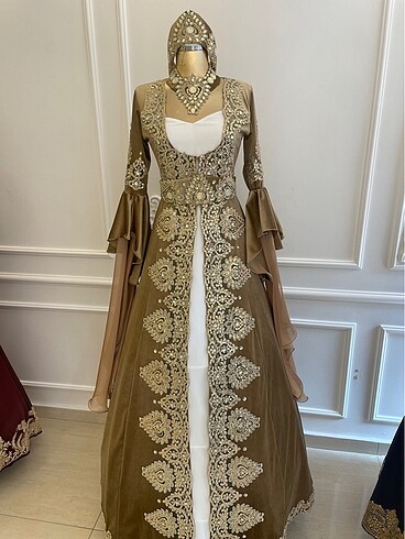 Gold kadife kaftan bindallı